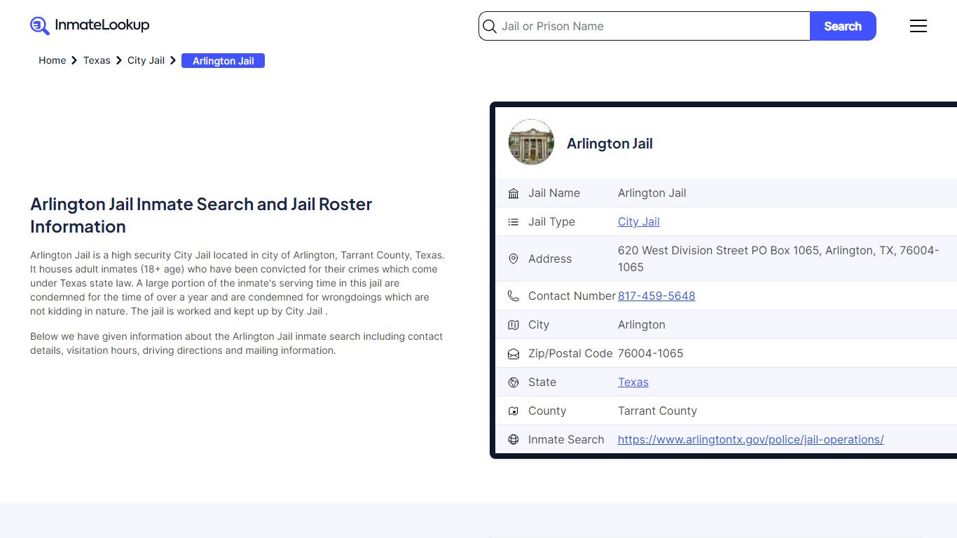 Arlington Jail Inmate Search - Arlington Texas - Inmate Lookup